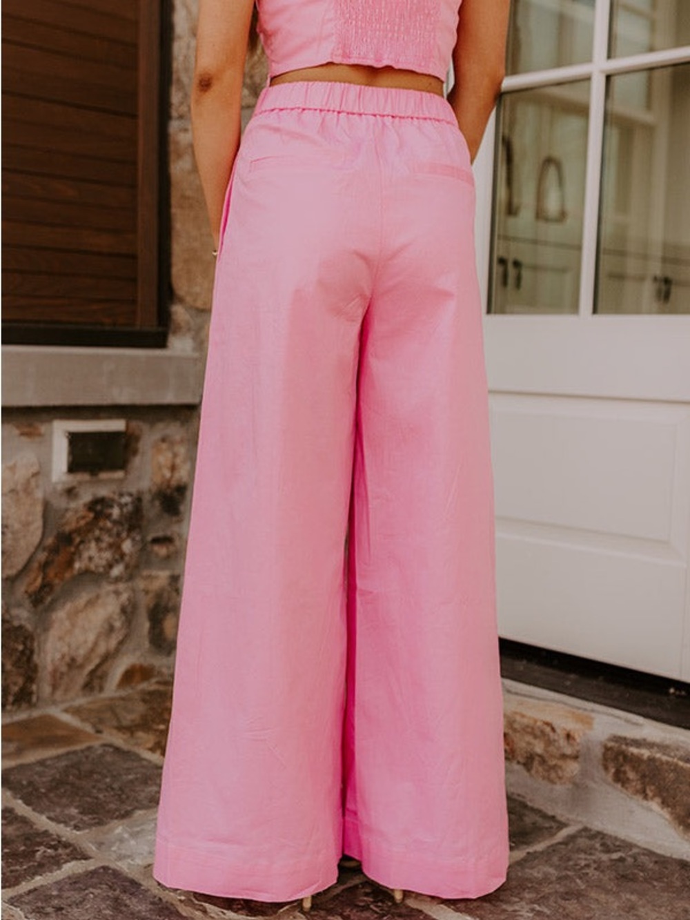 NWT SIZE S Strut & Bolt Pink Wide-Leg Pants & Bow Crop Top Set - Women - Picture 4 of 5
